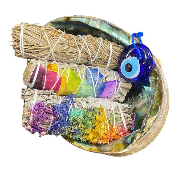 Sage Smudge Kit with 2 White Sage 4"  Pine Herb Bundle 4" Abalone Shell 5-6" - Picture 1 of 3